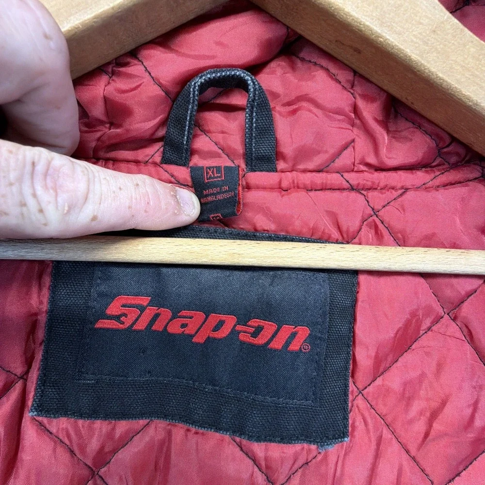 Vintage Snap On Tools Canvas Hooded Full Zip Jacket Black Mens Size XL Heavy